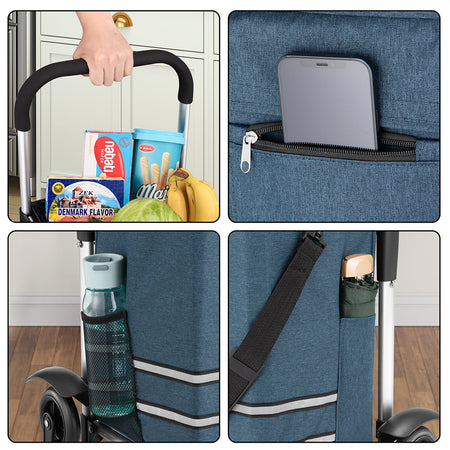 Carrello Spesa Montascale 56L Blu Borsa Termica Trolley Portaspesa con Tracolla