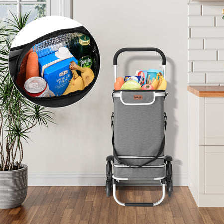 Carrello Spesa Montascale 56L Grigio Borsa Termica Trolley Portaspesa e Tracolla