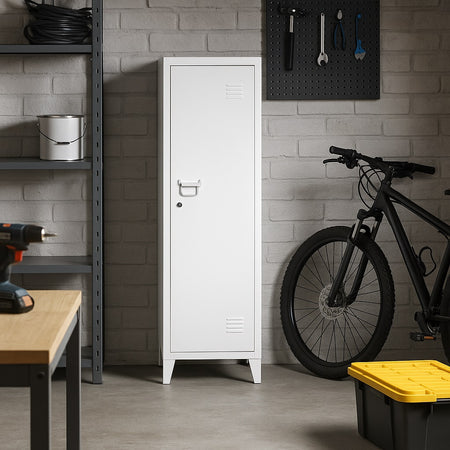 Armadietto Spogliatoio in Metallo con Chiave 1 Anta 3 Scomparti 138x38,5x38,5 Bianco
