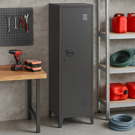 Armadietto Spogliatoio in Metallo con Chiave 1 Anta 3 Scomparti 138x38,5x38,5 Grigio