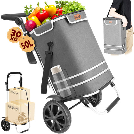 Carrello Spesa Pieghevole 50LT con Borsa Termica Trolley Porta Spesa 2 Ruote Grigio