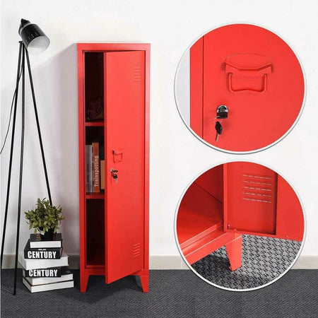Armadietto Spogliatoio in Metallo con Chiave 1 Anta 3 Scomparti 138x38,5x38,5 Rosso