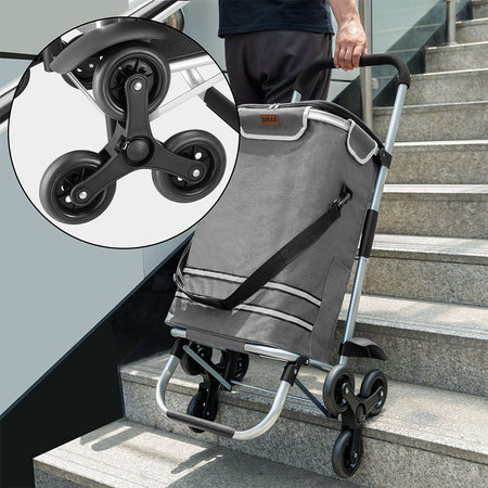 Carrello Spesa Montascale 50L Pieghevole con Borsa Termica Impermeabile 6 Ruote Grigio