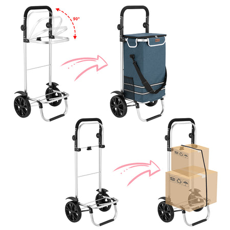 Carrello Spesa Pieghevole 50LT con Borsa Termica Trolley Porta Spesa 2 Ruote Blu