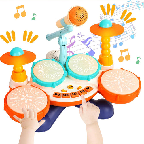 Batteria Giocattolo Luminoso e Microfono per Bambini Tamburo Musicale Idea Regalo