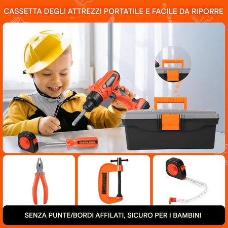 Cassetta 36 Attrezzi per Bambini con Trapano Elettrico Giocattolo Idea Regalo