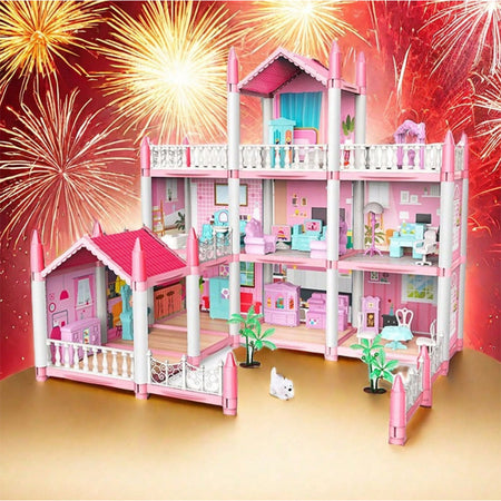 Casa delle Bambole a 3 Piani e 9 Camere Villa con Accessori e Mobili Idea Regalo