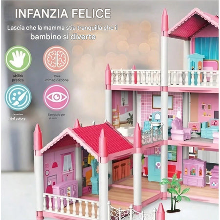Casa delle Bambole a 3 Piani e 9 Camere Villa con Accessori e Mobili Idea Regalo