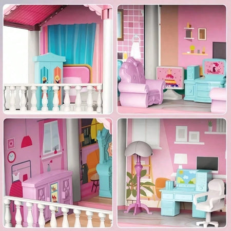 Casa delle Bambole a 3 Piani e 9 Camere Villa con Accessori e Mobili Idea Regalo