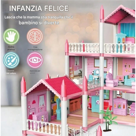 Casa delle Bambole 3 Piani con 9 Stanze Accessori e Mobili regalo bambina