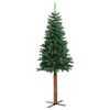 Albero di Natale Sottile 210 cm Verde in PVC con Legno Vero e Pigne Naturali