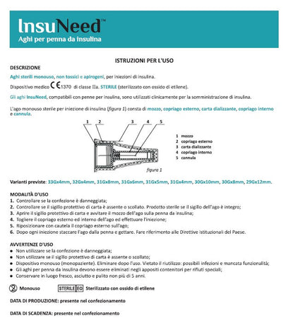 Insuneed g31 6mm ago penna per insulina 100 aghi