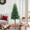 Albero di Natale Sottile 150 cm Verde in PVC con Legno Vero e Pigne Naturali