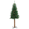 Albero di Natale Sottile 150 cm Verde in PVC con Legno Vero e Pigne Naturali