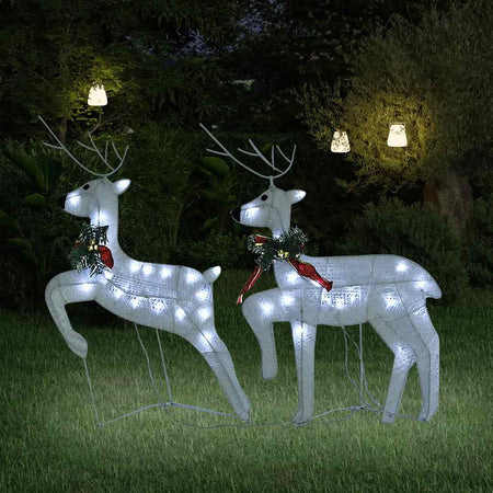 Renne di Natale 2 Pz con 40 LED Bianco Freddo Rete Metallica per Interno Esterno