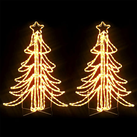 Figura Albero Natale Pieghevole LED 2 pz Bianco Caldo 87x87x93 cm per Esterno