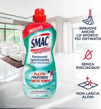 6 X Smac Express Pavimenti Igienizzante 1 LT Senza Risciacquo Con Ammoniaca