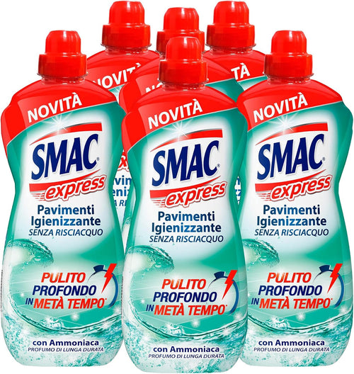 6 X Smac Express Pavimenti Igienizzante 1 LT Senza Risciacquo Con Ammoniaca