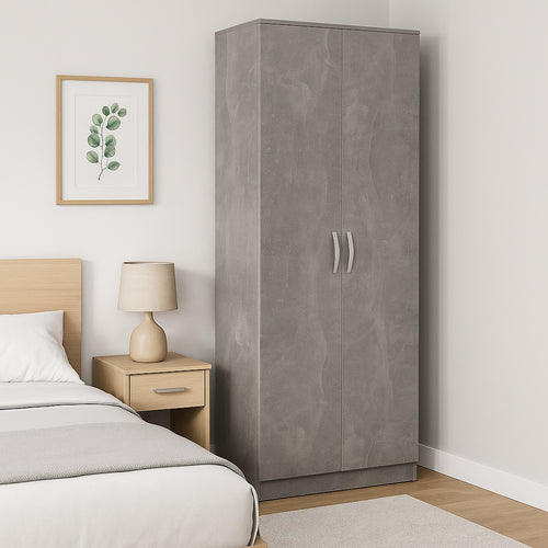 Mobile Armadio 2 Ante 71x38 H 182 cm 6 Ripiani Porta Scarpe Multiuso colore Cemento
