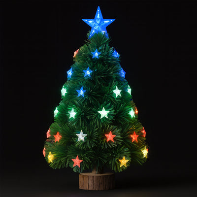Albero di Natale 60 cm Stelle Led Multicolore Base Tronco Alberello Natalizio