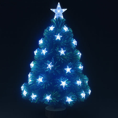 Albero di Natale 60 cm Stelle Led Bianco Freddo Base Tronco Alberello Natalizio