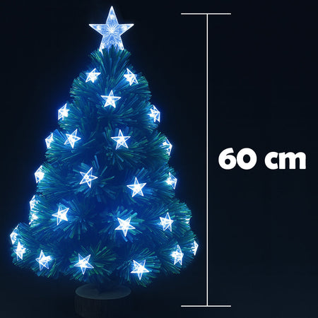 Albero di Natale 60 cm Stelle Led Bianco Freddo Base Tronco Alberello Natalizio