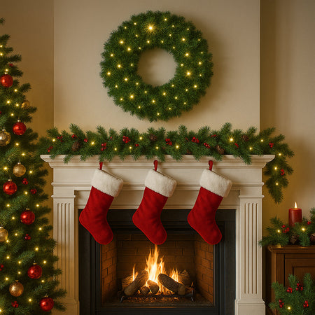 Corona Ghirlanda Natalizia Verde 45 cm con 40 Led Bianco Caldo Addobbo Natalizio