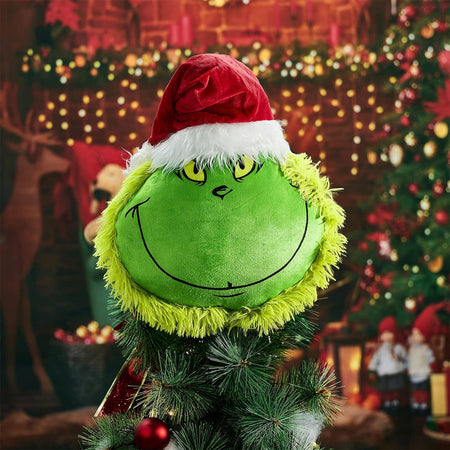 Puntale per Albero di Natale Pupazzo Verde Peluche Addobbo Fuori Porta Natalizio