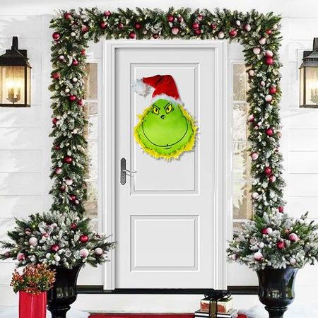 Puntale per Albero di Natale Pupazzo Verde Peluche Addobbo Fuori Porta Natalizio