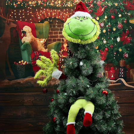 Puntale per Albero di Natale Pupazzo Verde Peluche Addobbo Fuori Porta Natalizio
