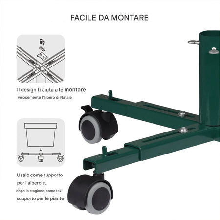 Base Albero di Natale Universale con Ruote Supporto Versatile Regolabile Verde