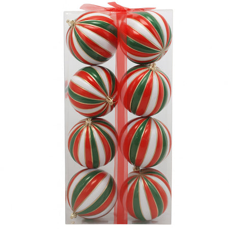 Box 8 Palline di Natale per Albero Sfere Natalizie Bianco Rosso e Verde da 10cm