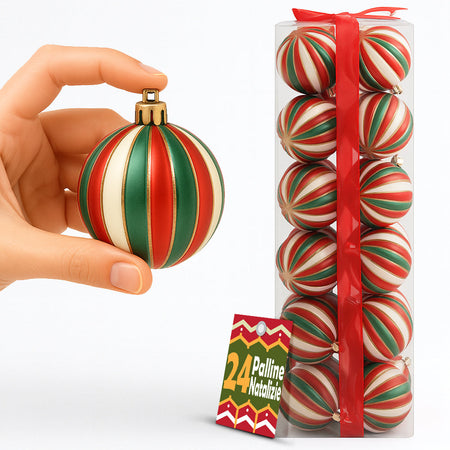 Box 24 Palline di Natale per Albero Sfere Natalizie Bianco Rosso e Verde da 6cm