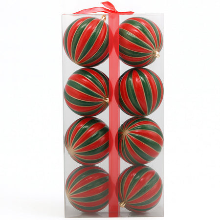Box 8 Palline di Natale per Albero Sfere Natalizie Addobbo Rosso e Verde da 10cm