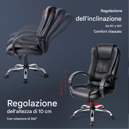 Poltrona Sedia Scrivania Ufficio Presidenziale Girevole Direzionale Ecopelle Nero
