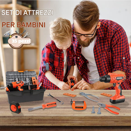 Cassetta 36 Attrezzi per Bambini con Trapano Elettrico Giocattolo Idea Regalo Educativa
