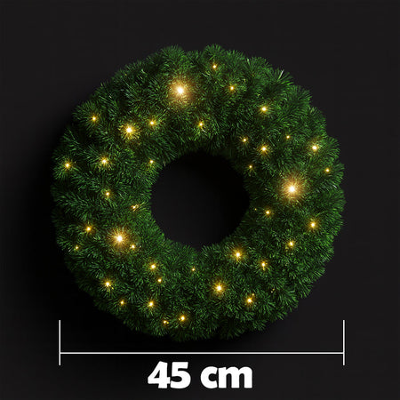 Corona Ghirlanda Natalizia Verde 45 cm con 40 LED Bianco Caldo per Addobbi