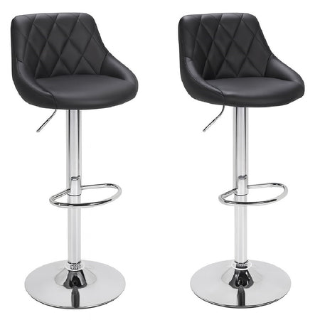 Set 2 Sgabelli Cucina Bar Girevoli Altezza Regolabile in Ecopelle Nero e Acciaio