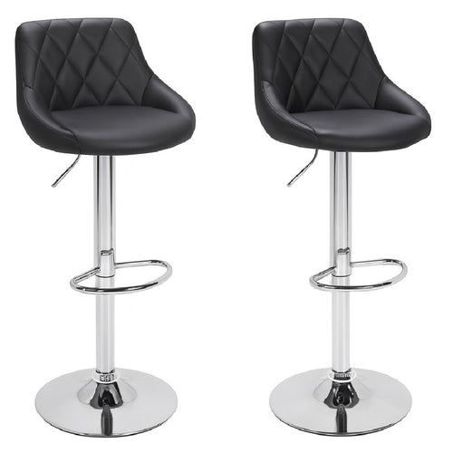 Set 2 Sgabelli Cucina Bar Girevoli Altezza Regolabile in Ecopelle Nero e Acciaio