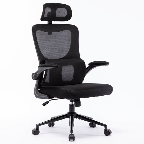Sedia da Ufficio Ergonomica Nera Rete Traspirante Supporto Lombare e Poggiatesta