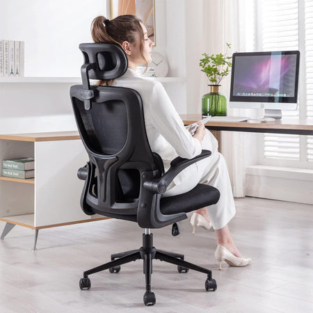 Sedia da Ufficio Ergonomica Nera Rete Traspirante Supporto Lombare e Poggiatesta