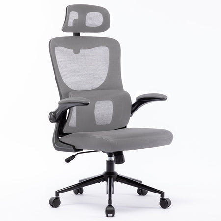 Sedia da Ufficio Ergonomica Grigio Rete Traspirante Supporto Lombare Poggiatesta