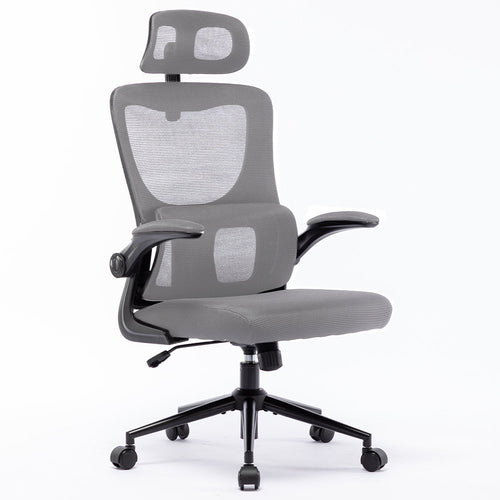 Sedia da Ufficio Ergonomica Grigio Rete Traspirante Supporto Lombare Poggiatesta