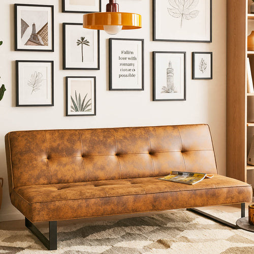 Divano letto 3 posti click clack modello Derby Pelle sintetica Marrone dorato