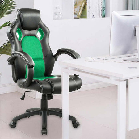 Sedia Poltrona Ufficio Direzionale Gaming Ergonomica Girevole in Ecopelle Nero Verde