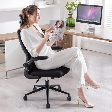 Sedia Ufficio Ergonomica con Supporto Lombare Rete Traspirante e Poggiatesta Regolabile Nero