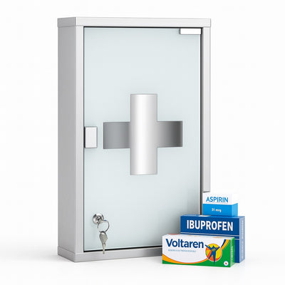 Armadietto Porta Medicinali Acciaio Inox e Vetro Satinato 50x30x18 cm con Chiave