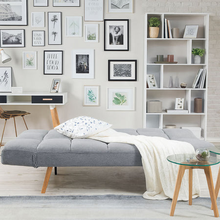 Divano Letto 2/3 Posti Click Clack in Tessuto con Braccioli Regolabili e Apertura Rapida Grigio
