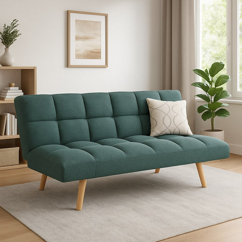 Divano Letto 2/3 Posti Click Clack in Tessuto con Braccioli Regolabili e Apertura Rapida Verde