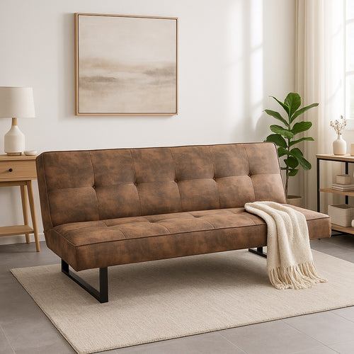 Divano letto 3 posti click clack modello Derby Pelle sintetica Marrone dorato